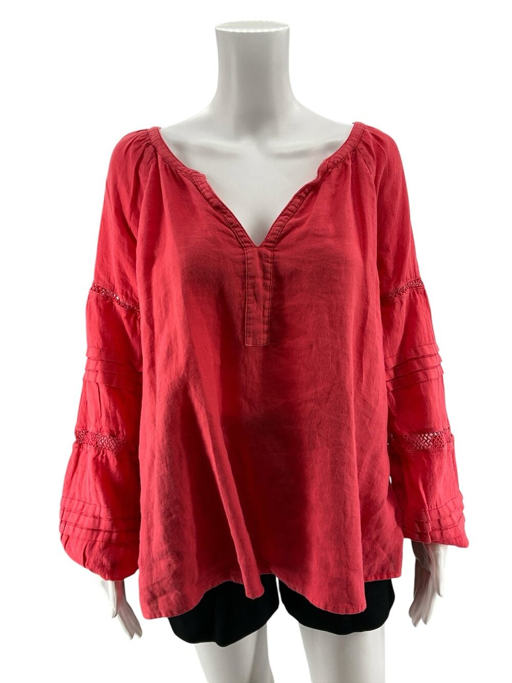 Lilly Pulitzer Katrina Linen Coral Crochet Lace Bishop Sleeve Blouse Size Large